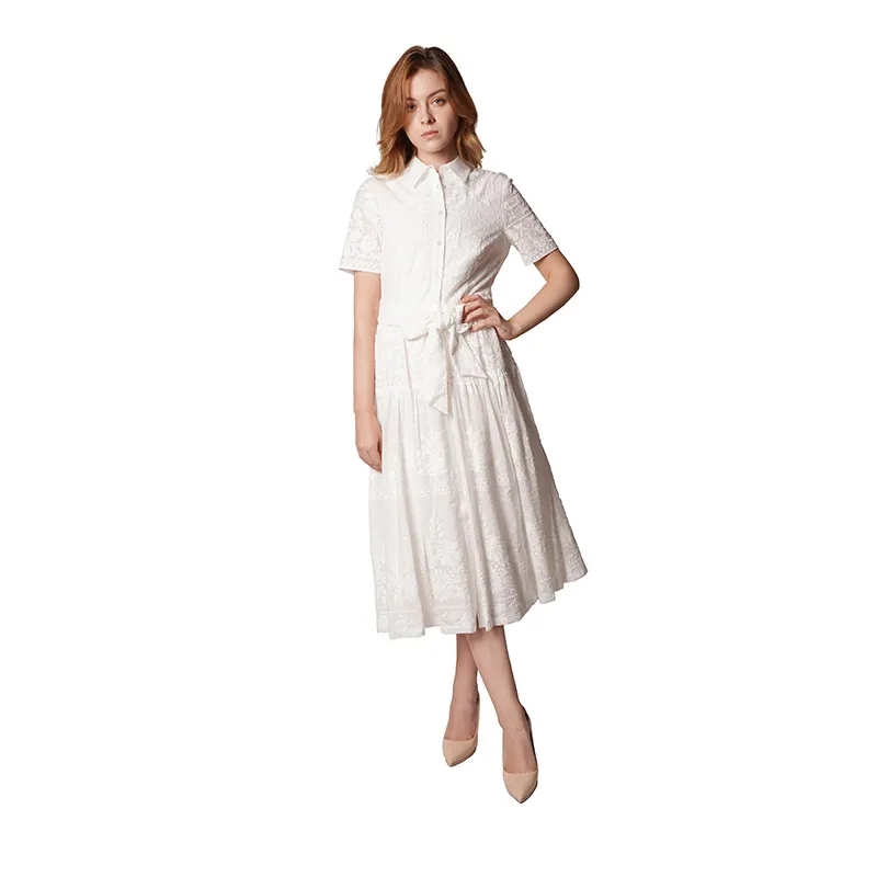 White knitted hollow out embroidered dress