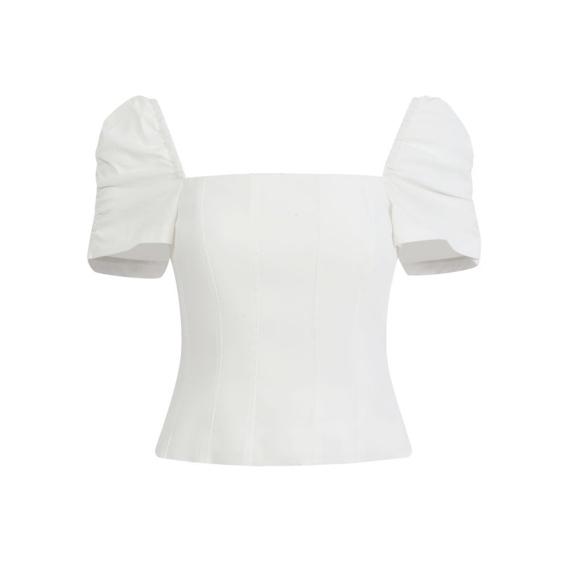 White square neck bubble sleeve short T-shirt