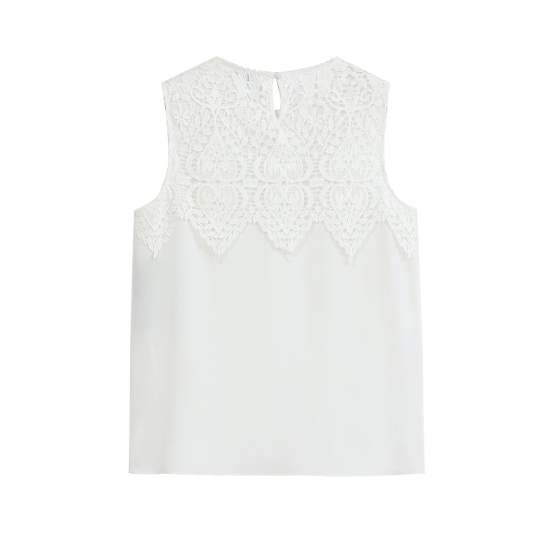 White lace round neck sleeveless top